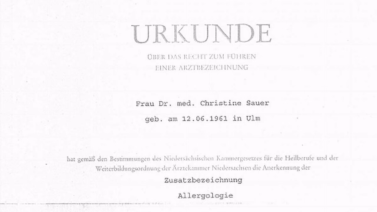 dr christine sauer allergology license germany medical credentials allergy specialist